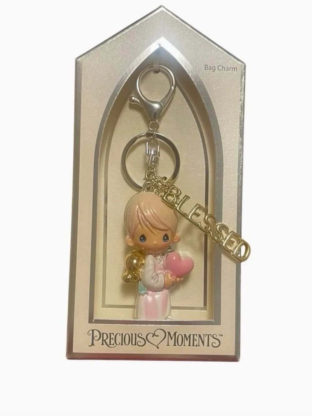 Precious Moments “Blessed” Angel Bag Charm Keychain Pink Heart - NIB